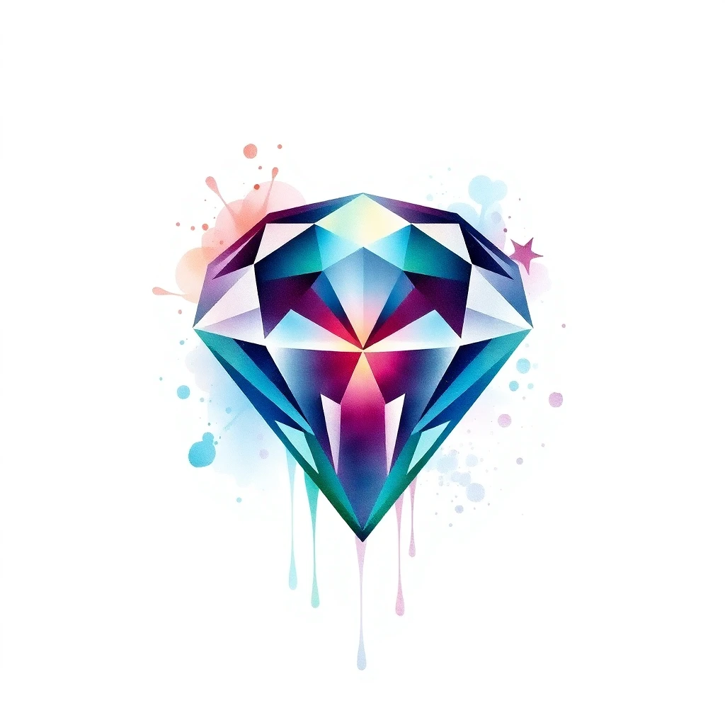 Tatouage diamant en style watercolor, design généré par IA