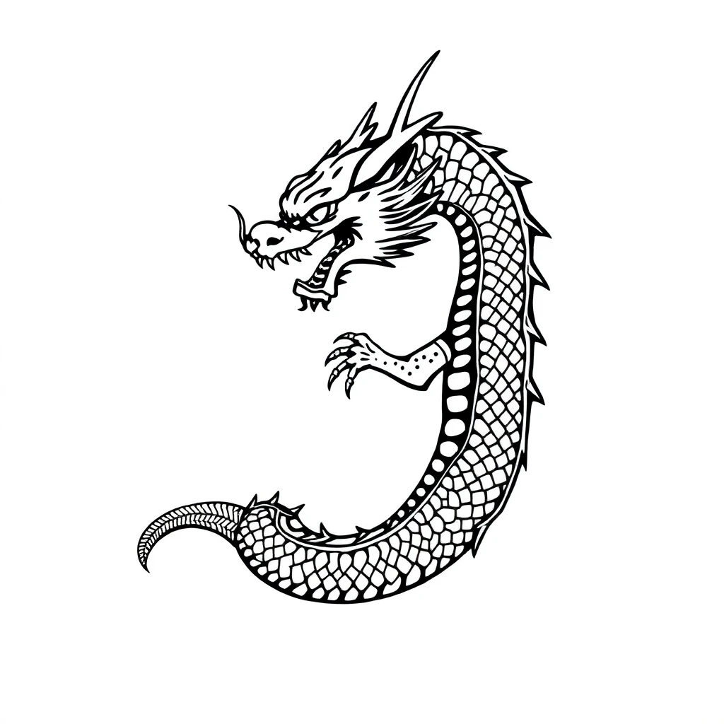 Idée de tatouage dragon en style blackwork, adaptable au clavicule