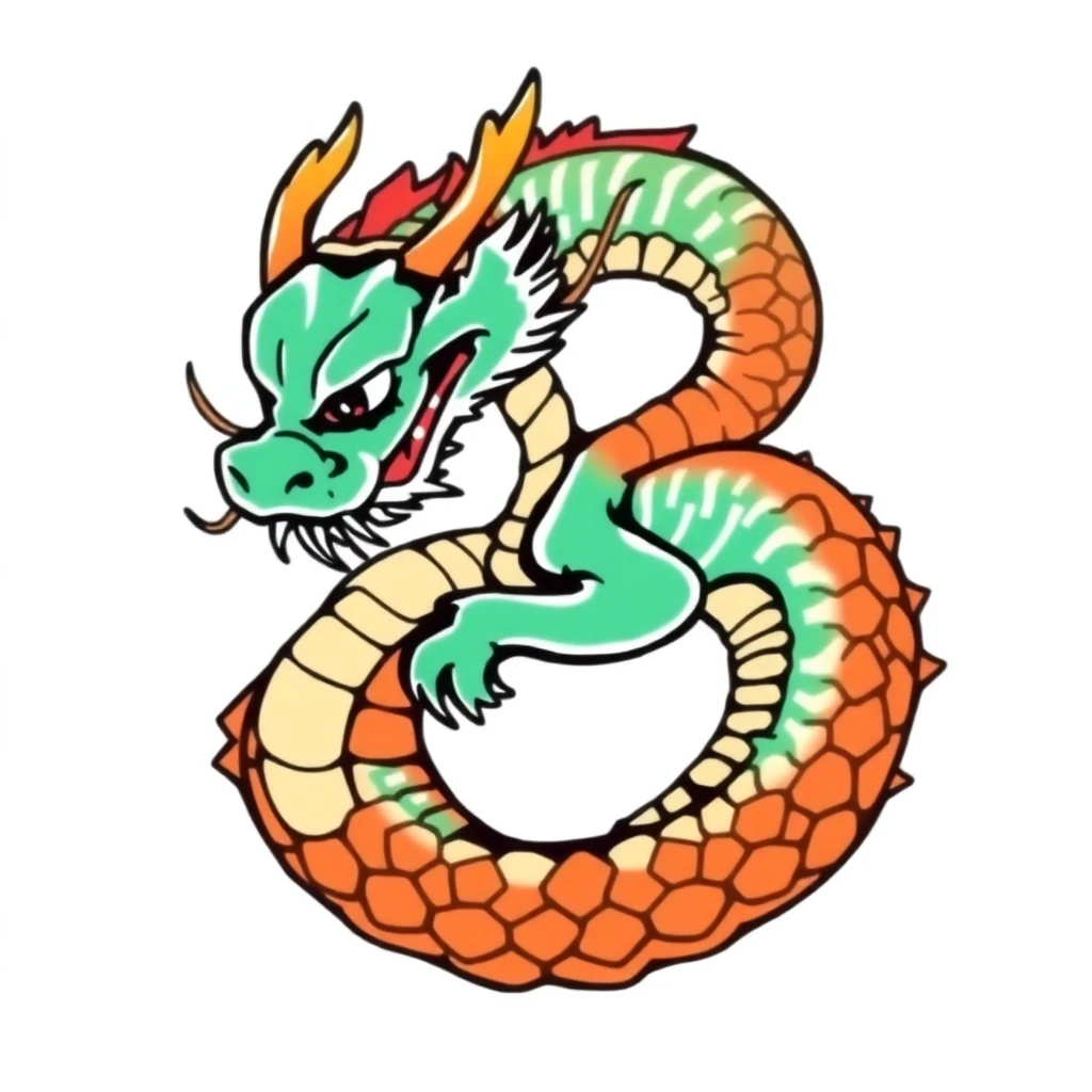Tatouage dragon en style cartoon, design généré par IA