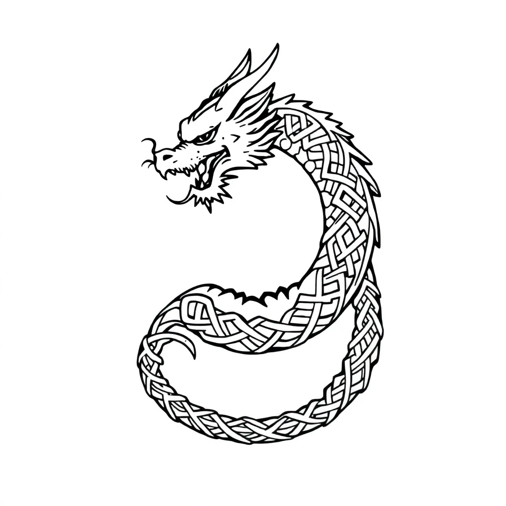 Tatouage dragon en style celtique, design généré par IA