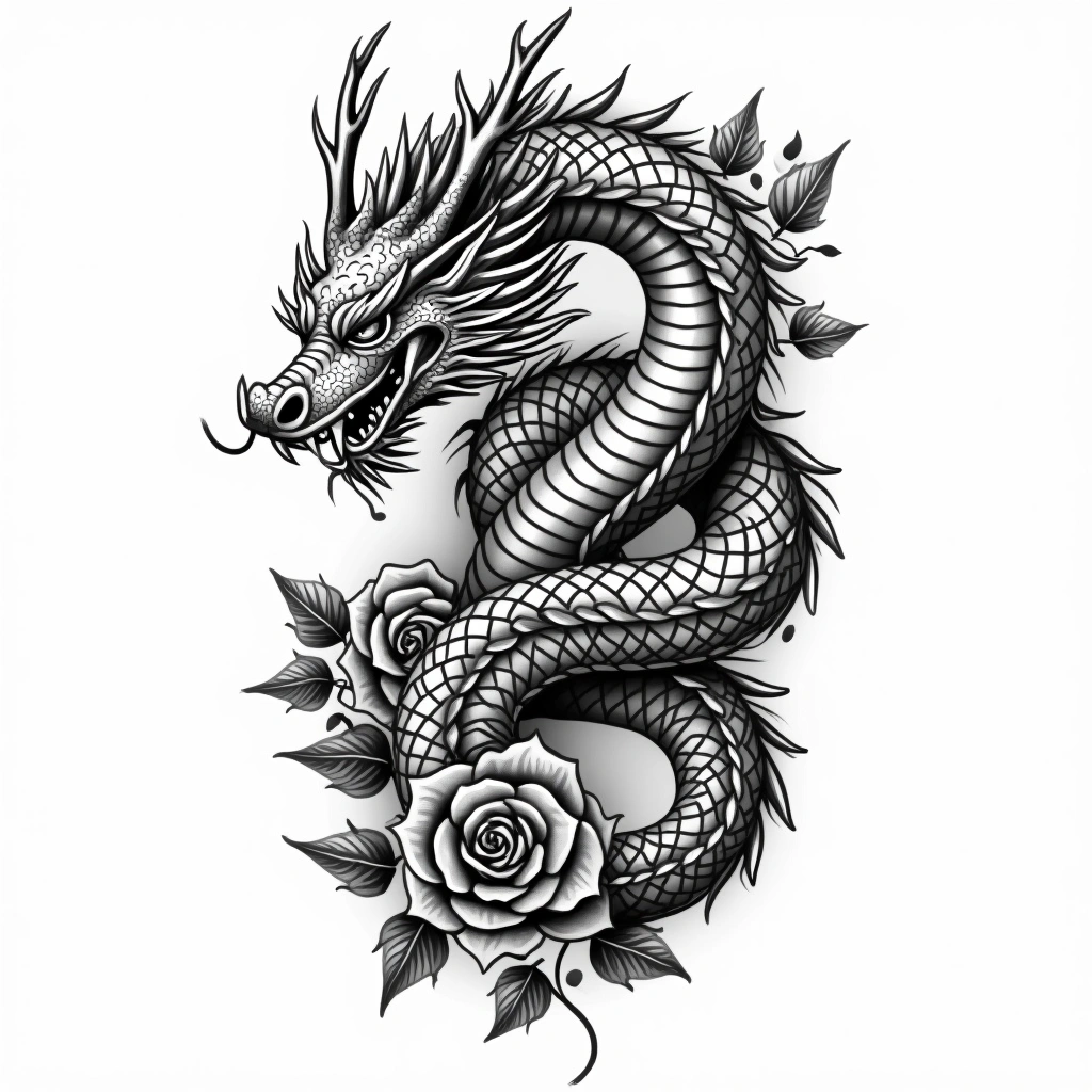 Tatouage dragon en style chicano, design généré par IA