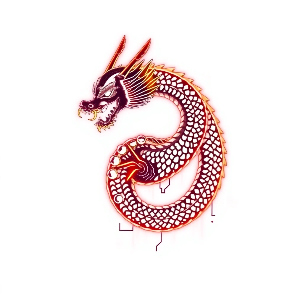 Tatouage dragon en style cyberpunk, design généré par IA