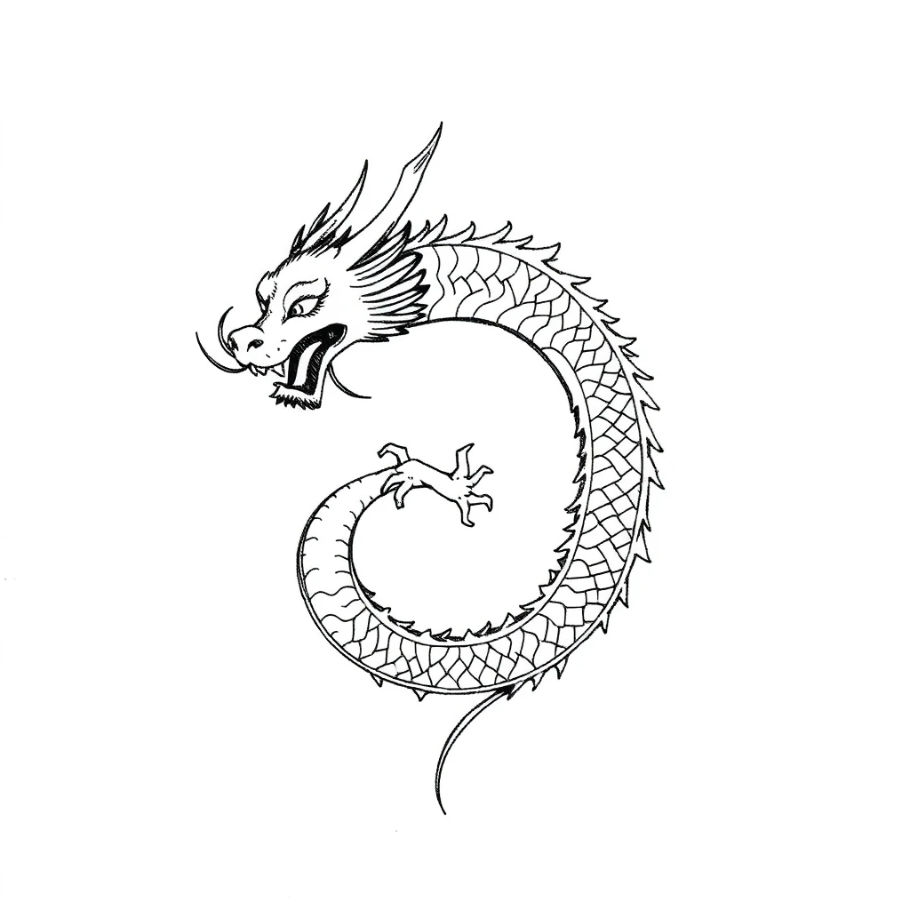 Tatouage dragon en style fineline, design généré par IA