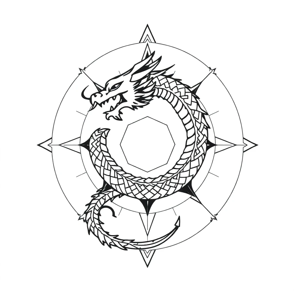 Idée de tatouage dragon en style géométrique, adaptable au cheville