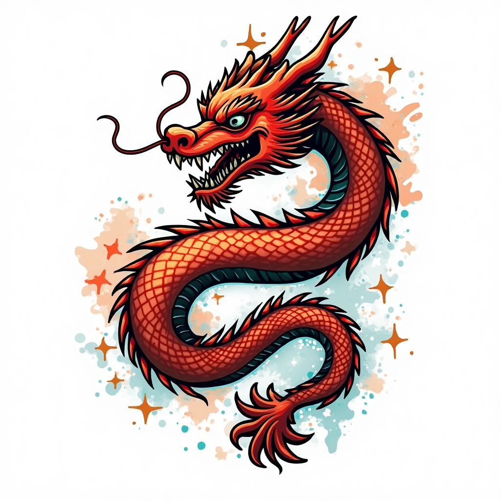 Tatouage dragon en style graffiti, design généré par IA
