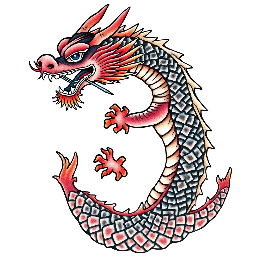 Design de tatouage dragon en style japonais traditionnel