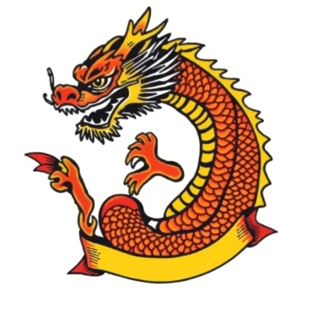 Tatouage dragon en style old school, design généré par IA