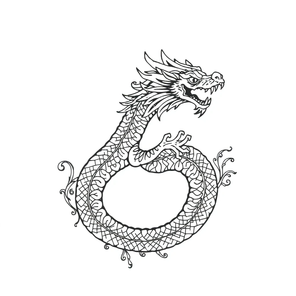 Tatouage dragon en style ornemental, design généré par IA