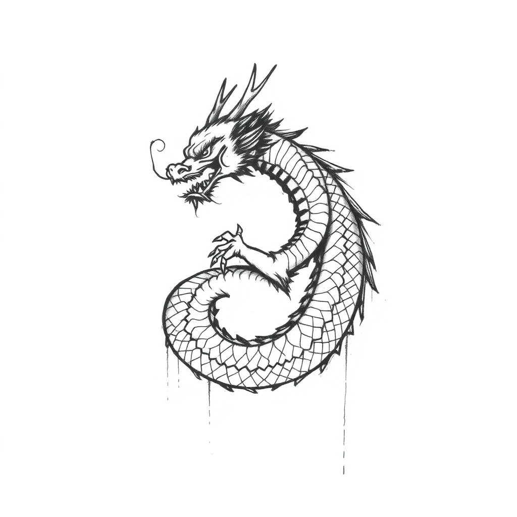 Tatouage dragon en style sketch, design généré par IA