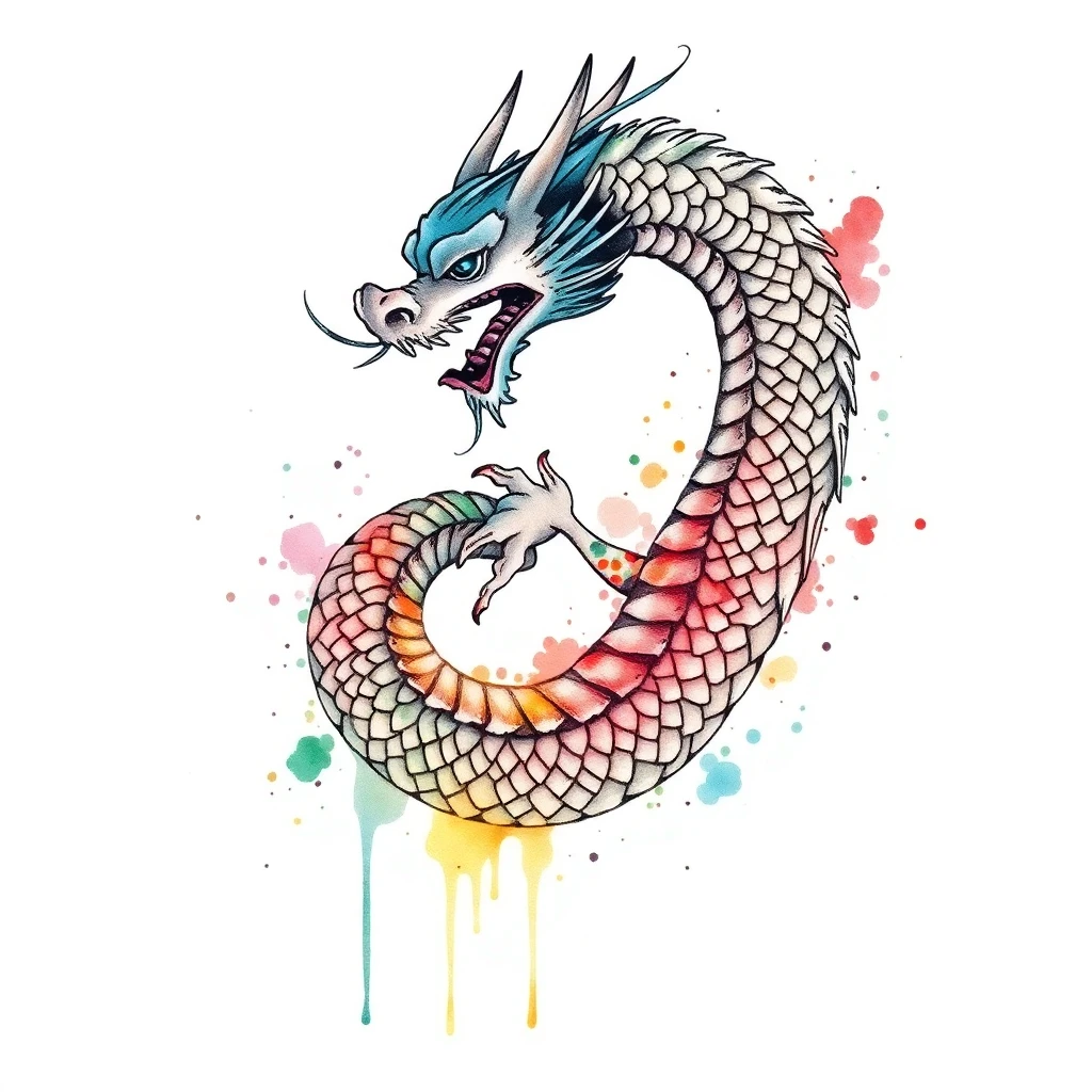 Tatouage dragon en style watercolor, design généré par IA