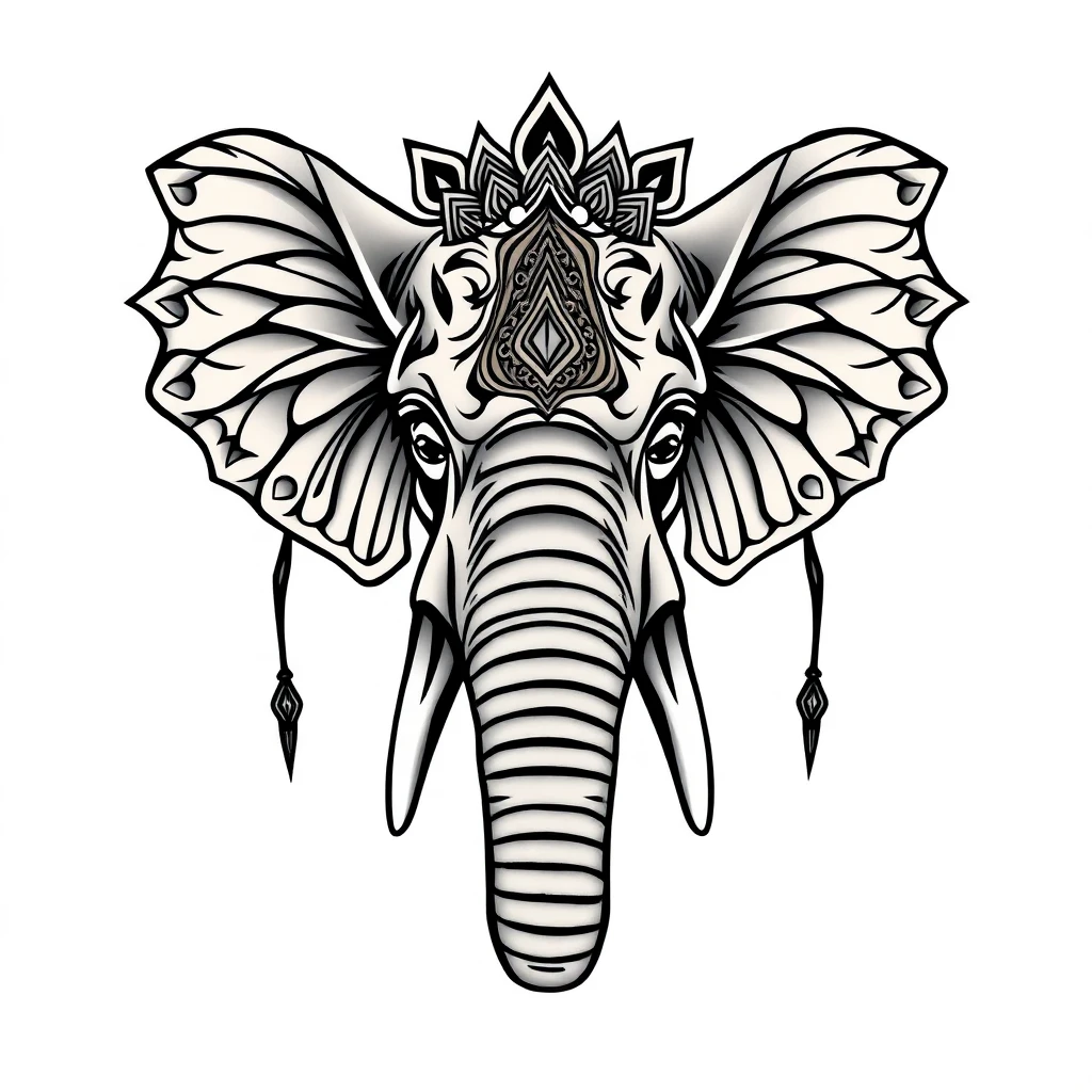 Tatouage éléphant en style anime, design généré par IA