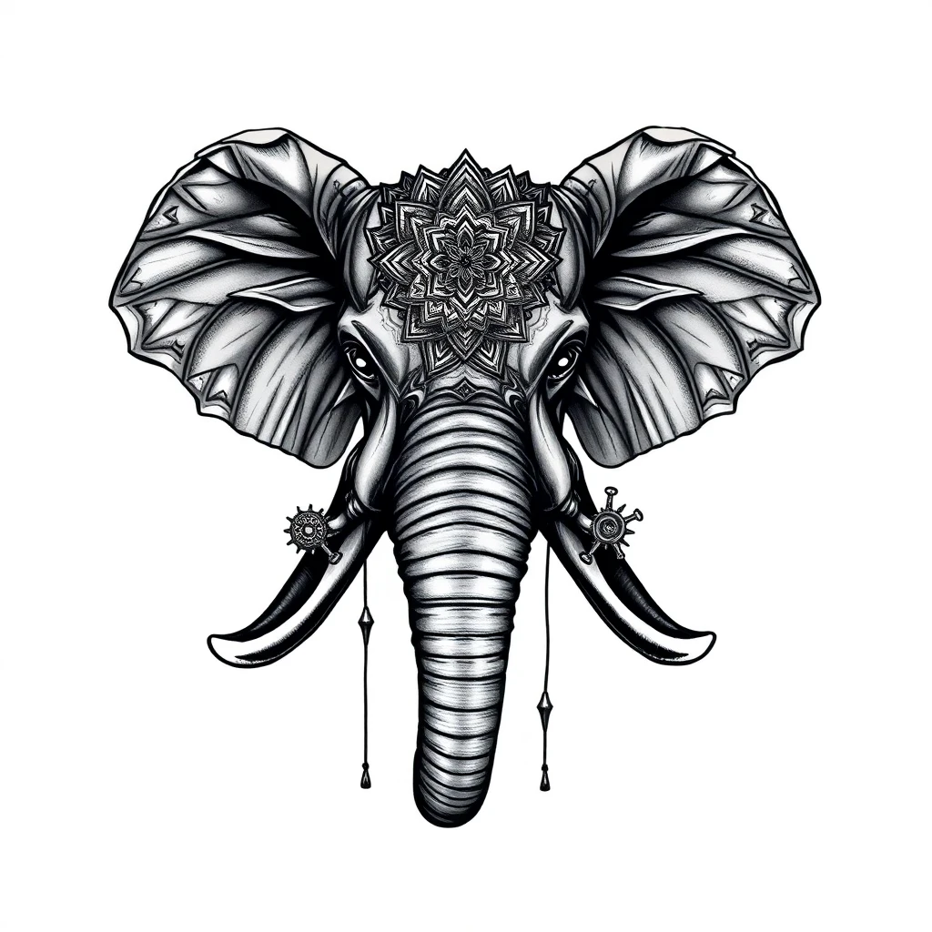 Tatouage éléphant en style biomécanique, design généré par IA