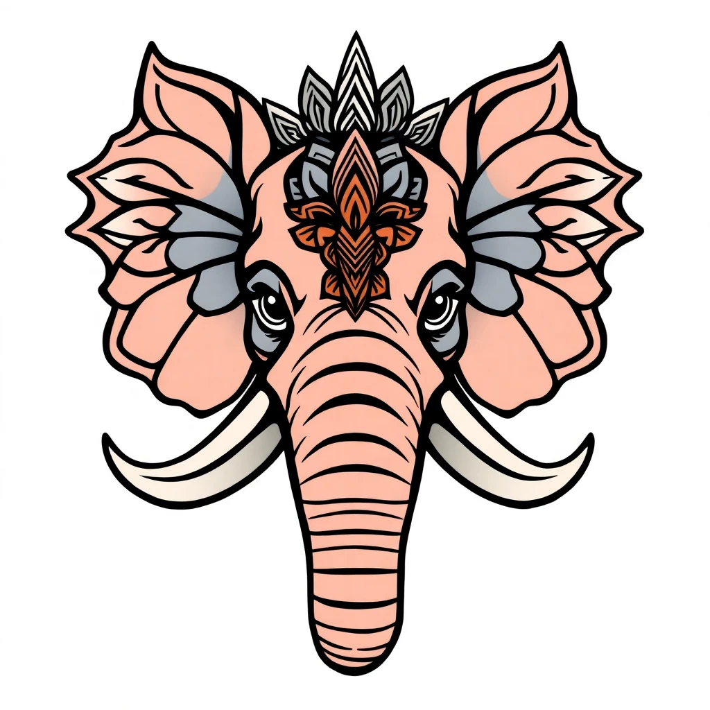 Tatouage éléphant en style cartoon, design généré par IA
