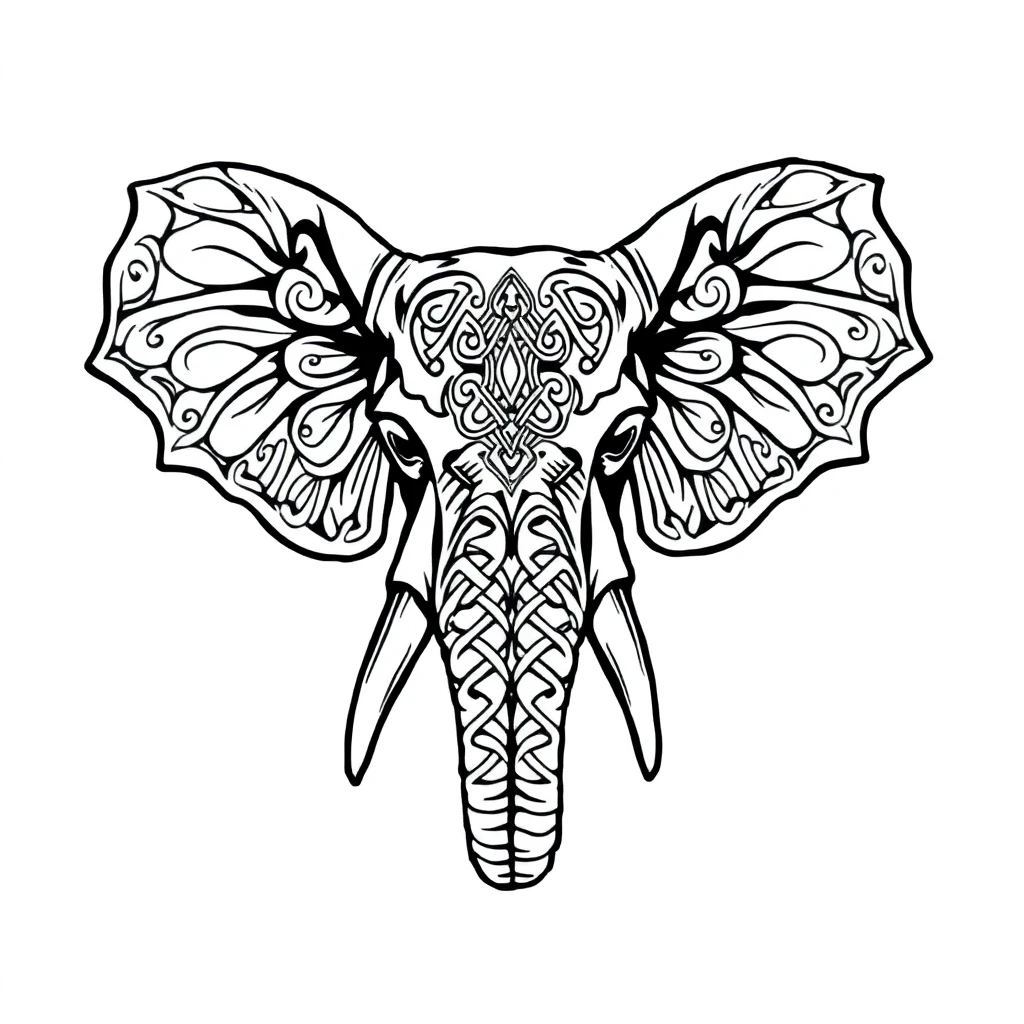 Tatouage éléphant en style celtique, design généré par IA