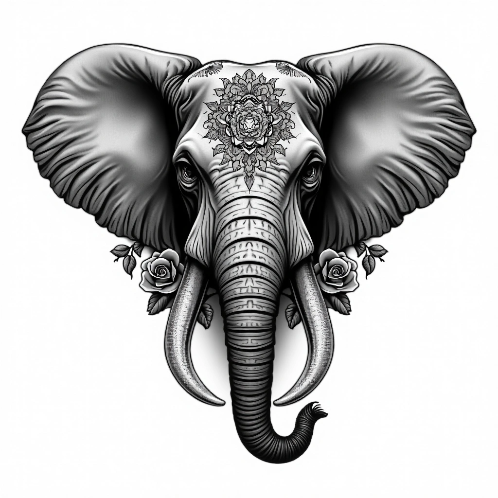 Tatouage éléphant en style chicano, design généré par IA