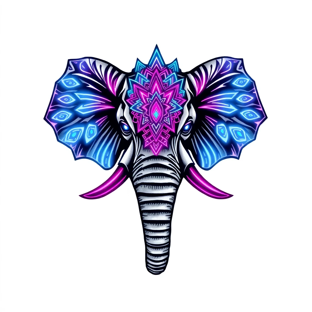 Tatouage éléphant en style cyberpunk, design généré par IA