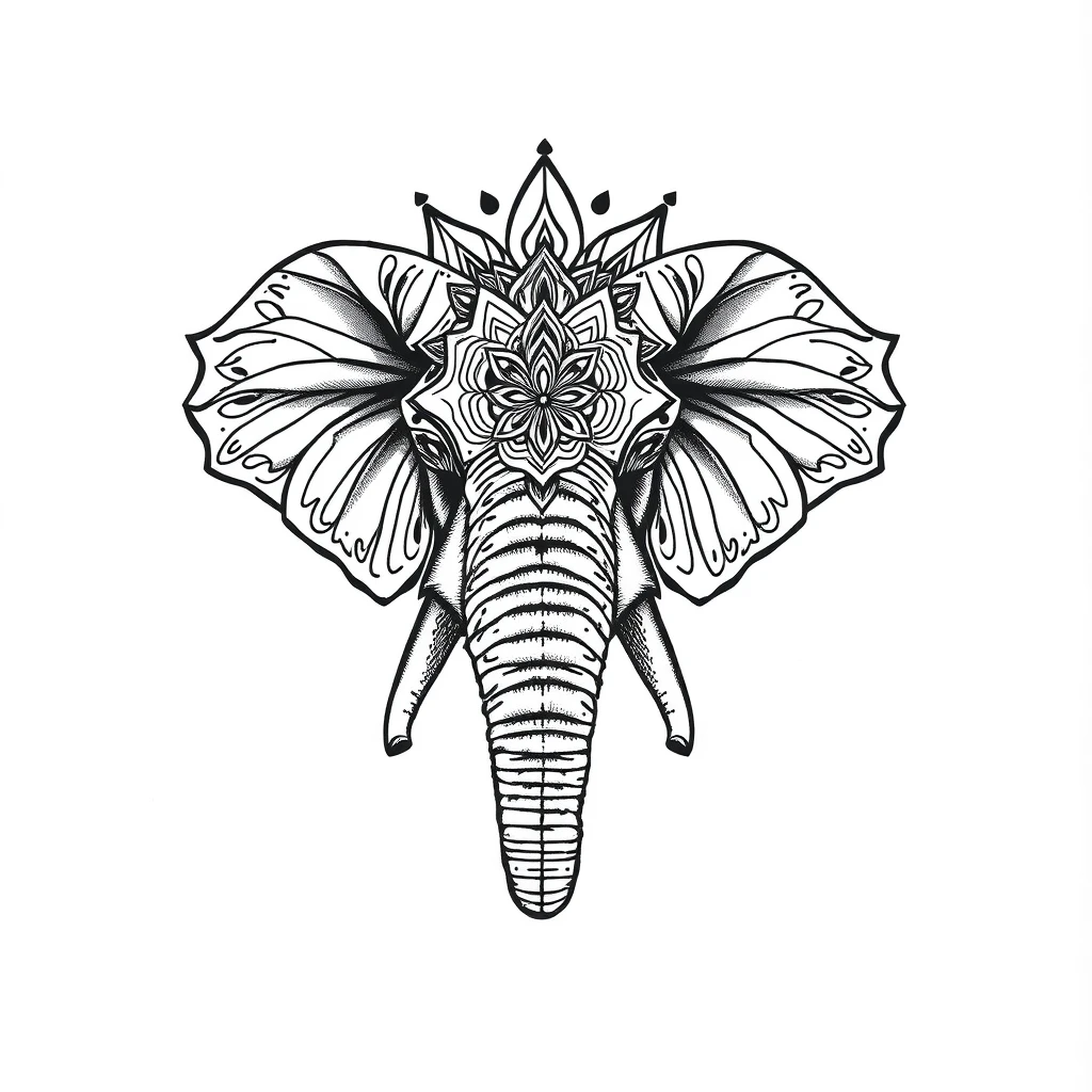 Tatouage elephant en style dotwork