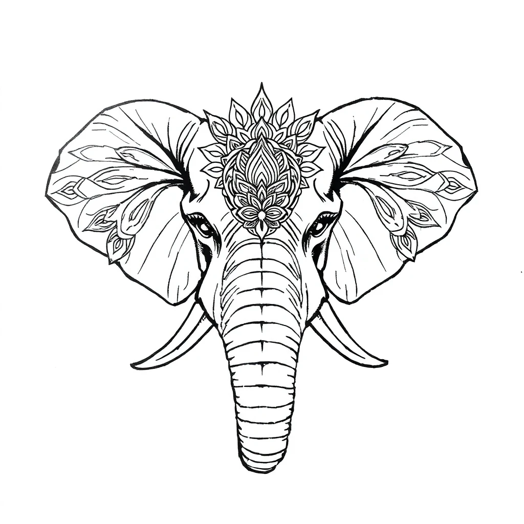 Tatouage éléphant en style fineline, design généré par IA