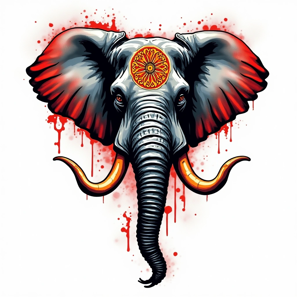 Tatouage éléphant en style graffiti, design généré par IA