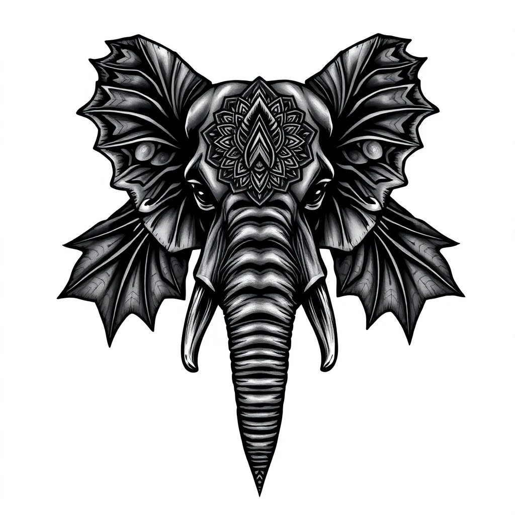 Tatouage éléphant en style horror, design généré par IA