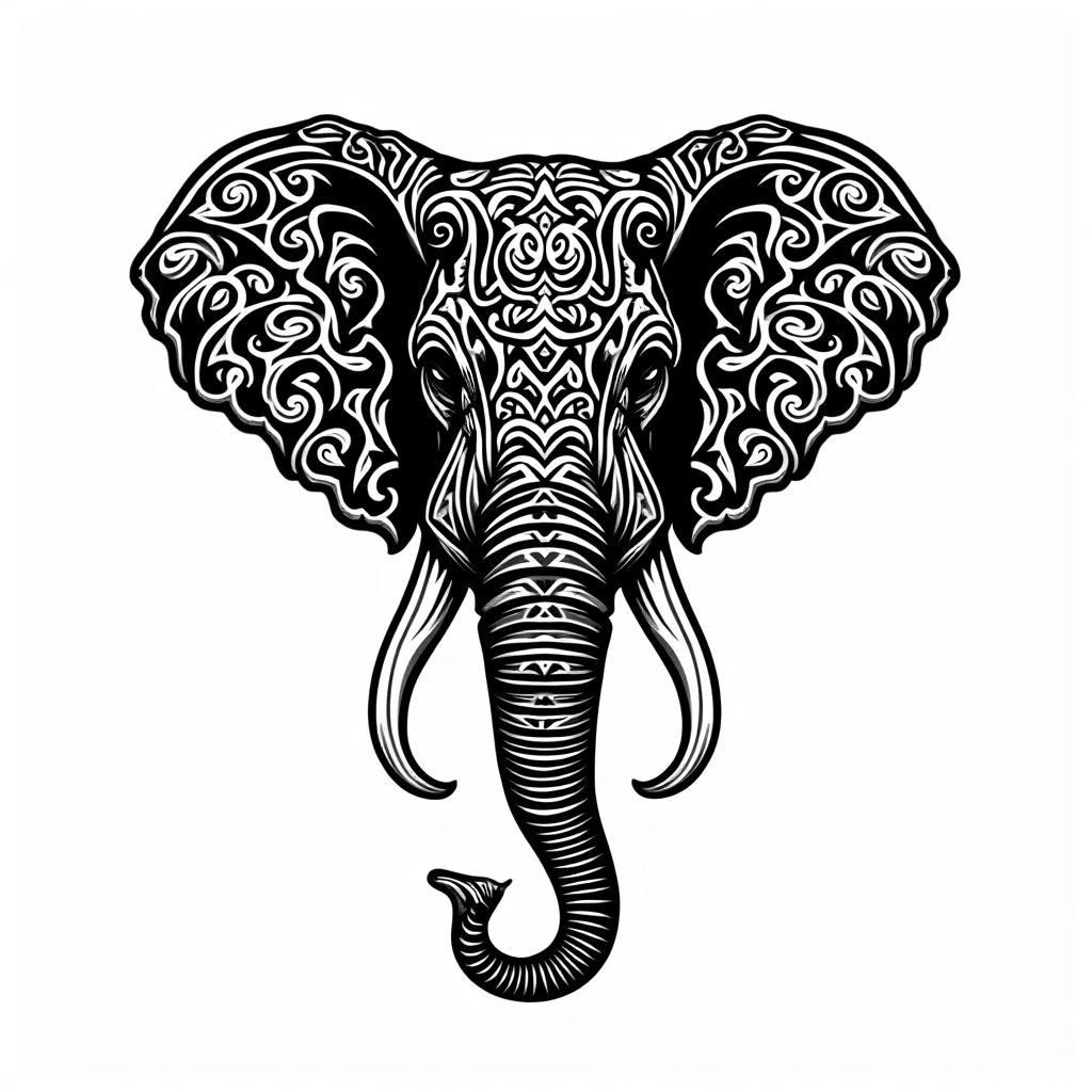 Tatouage éléphant en style maori, design généré par IA