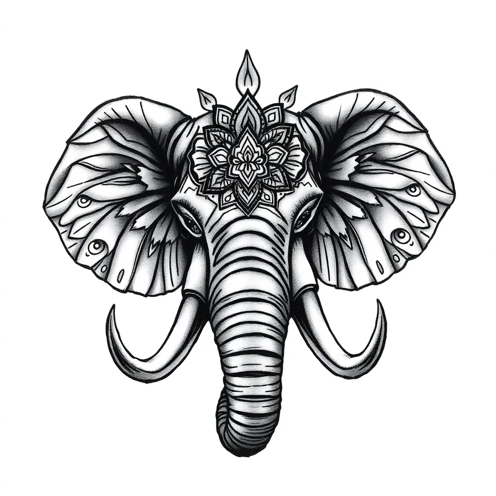 Tatouage éléphant en style micro-réalisme, design généré par IA