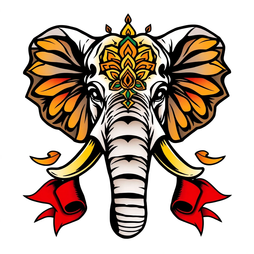 Tatouage éléphant en style old school, design généré par IA