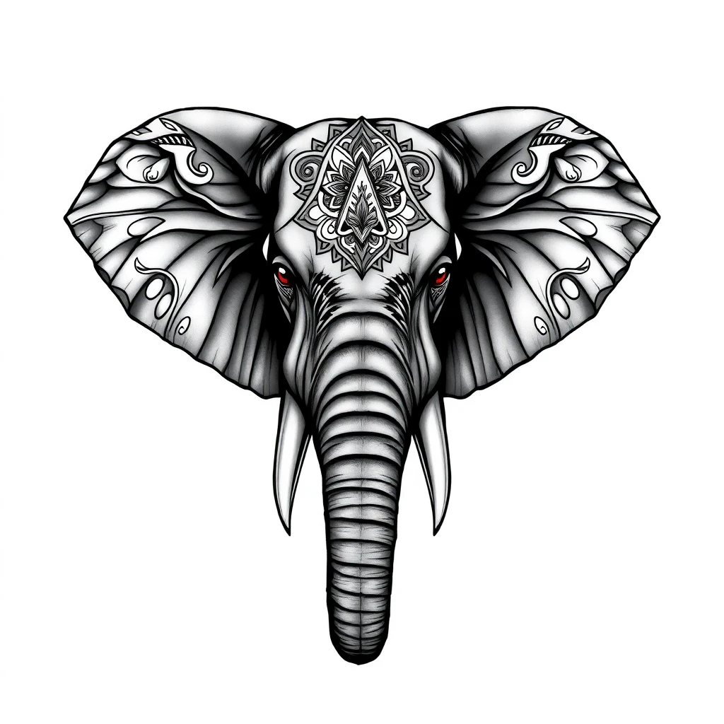 Tatouage éléphant en style réaliste, design généré par IA