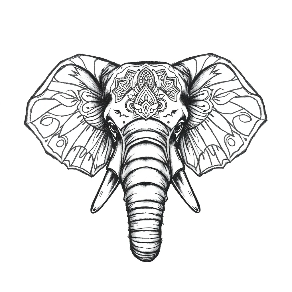 Tatouage éléphant en style sketch, design généré par IA