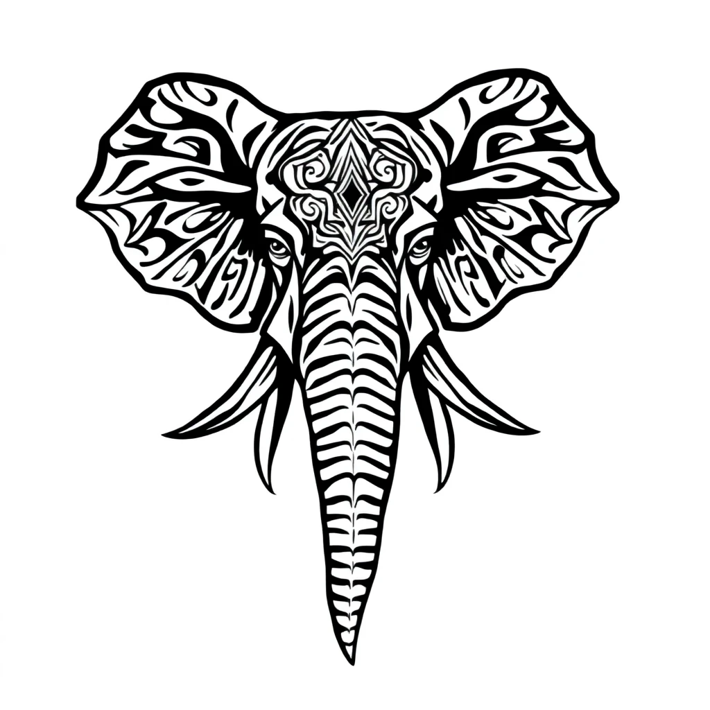 Tatouage éléphant en style tribal, design généré par IA