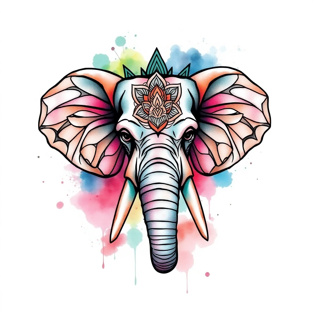 Tatouage éléphant en style watercolor, design généré par IA