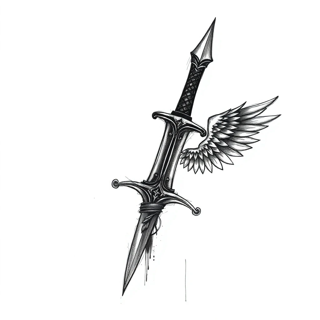 Tatouage épée en style sketch, design généré par IA