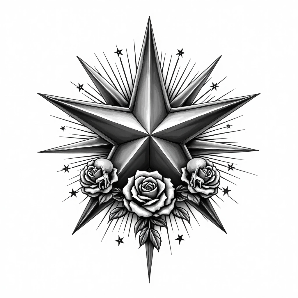 Tatouage étoile en style chicano, design généré par IA