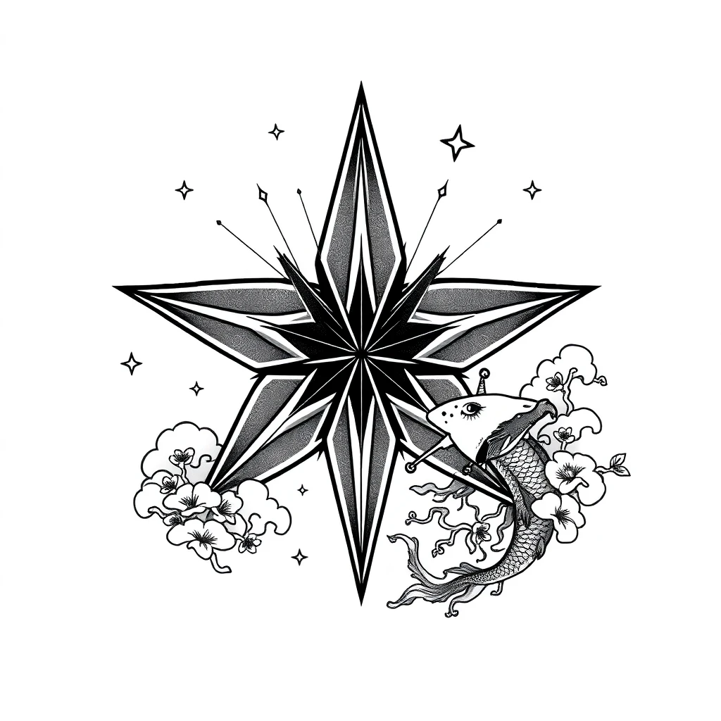 Tatouage étoile en style japonais, design généré par IA