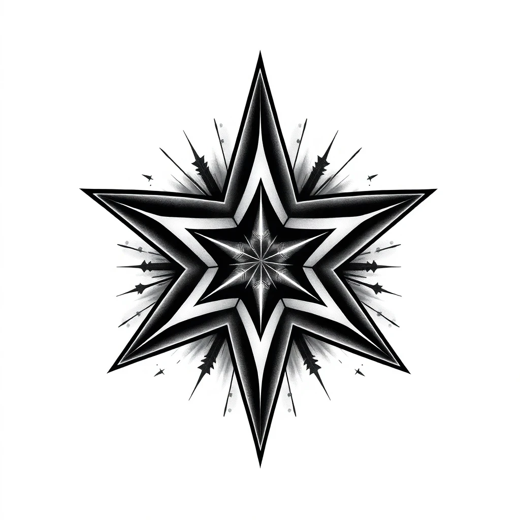 Tatouage étoile en style noir et blanc, design généré par IA