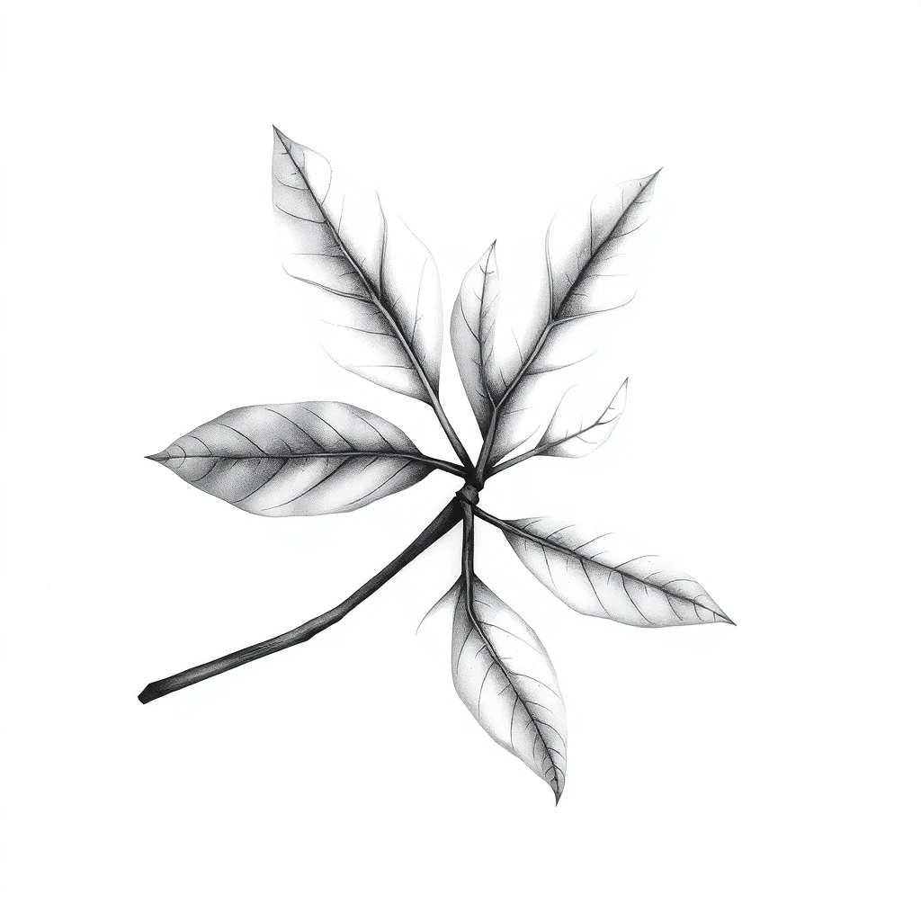 Tatouage feuille en style black and gray, design généré par IA