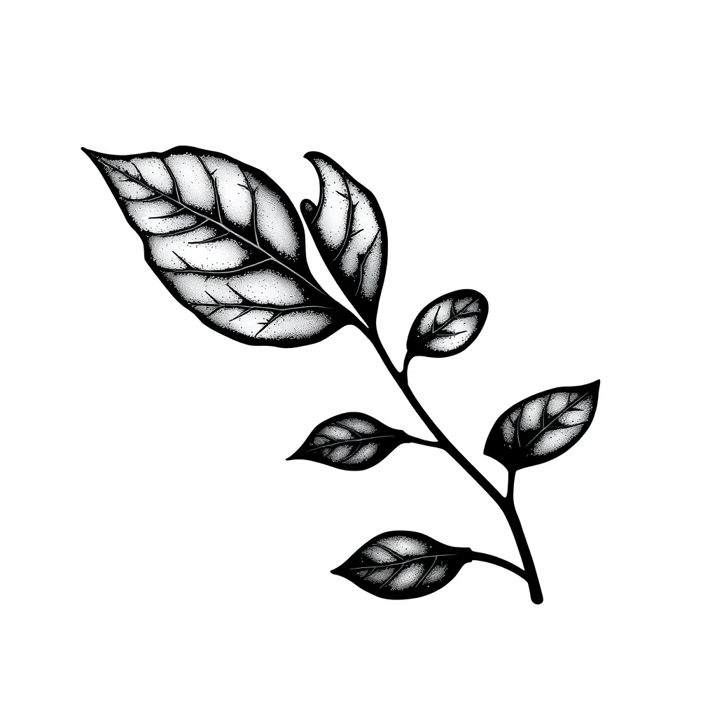Tatouage feuille en style blackwork