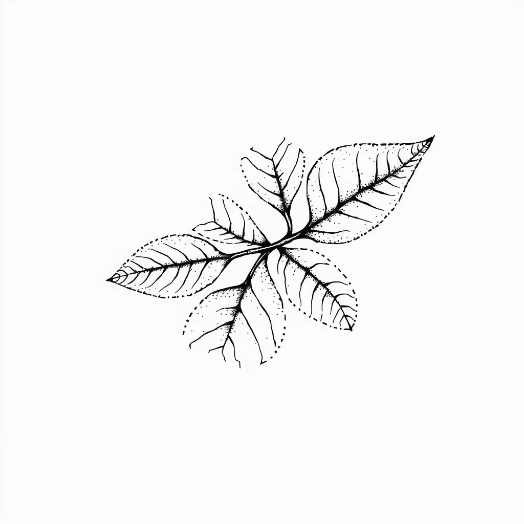 Tatouage feuille en style dotwork