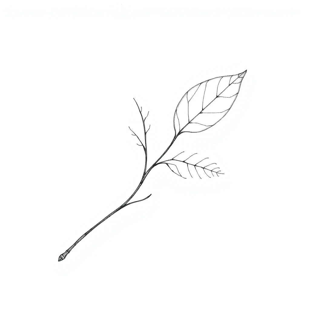 Tatouage feuille en style fineline, design généré par IA