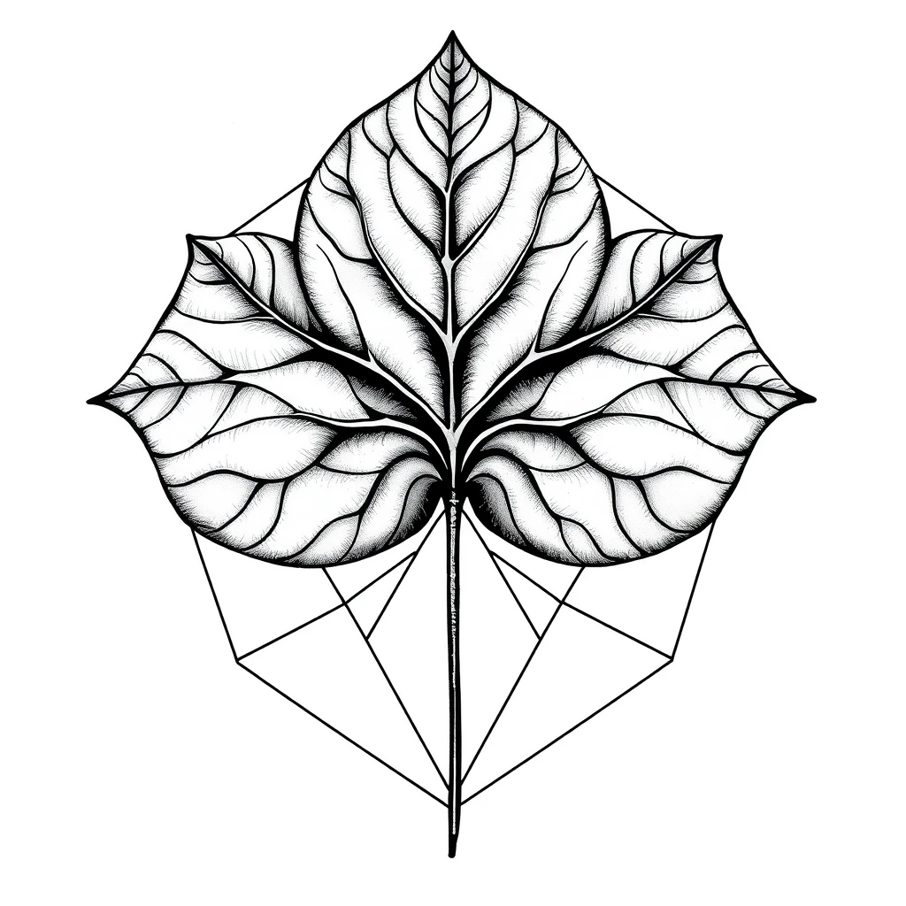 Tatouage feuille en style géométrique