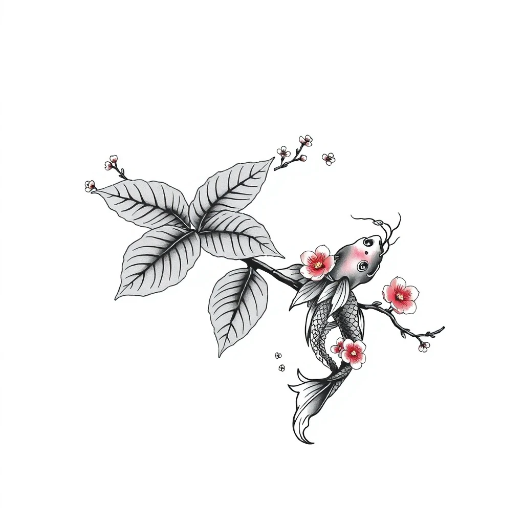 Tatouage feuille en style japonais, design généré par IA