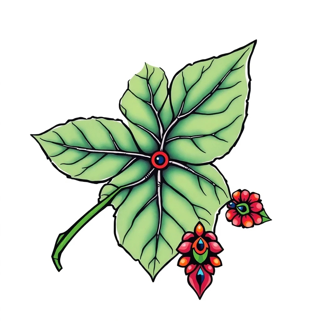 Tatouage feuille en style néo-traditionnel, design généré par IA