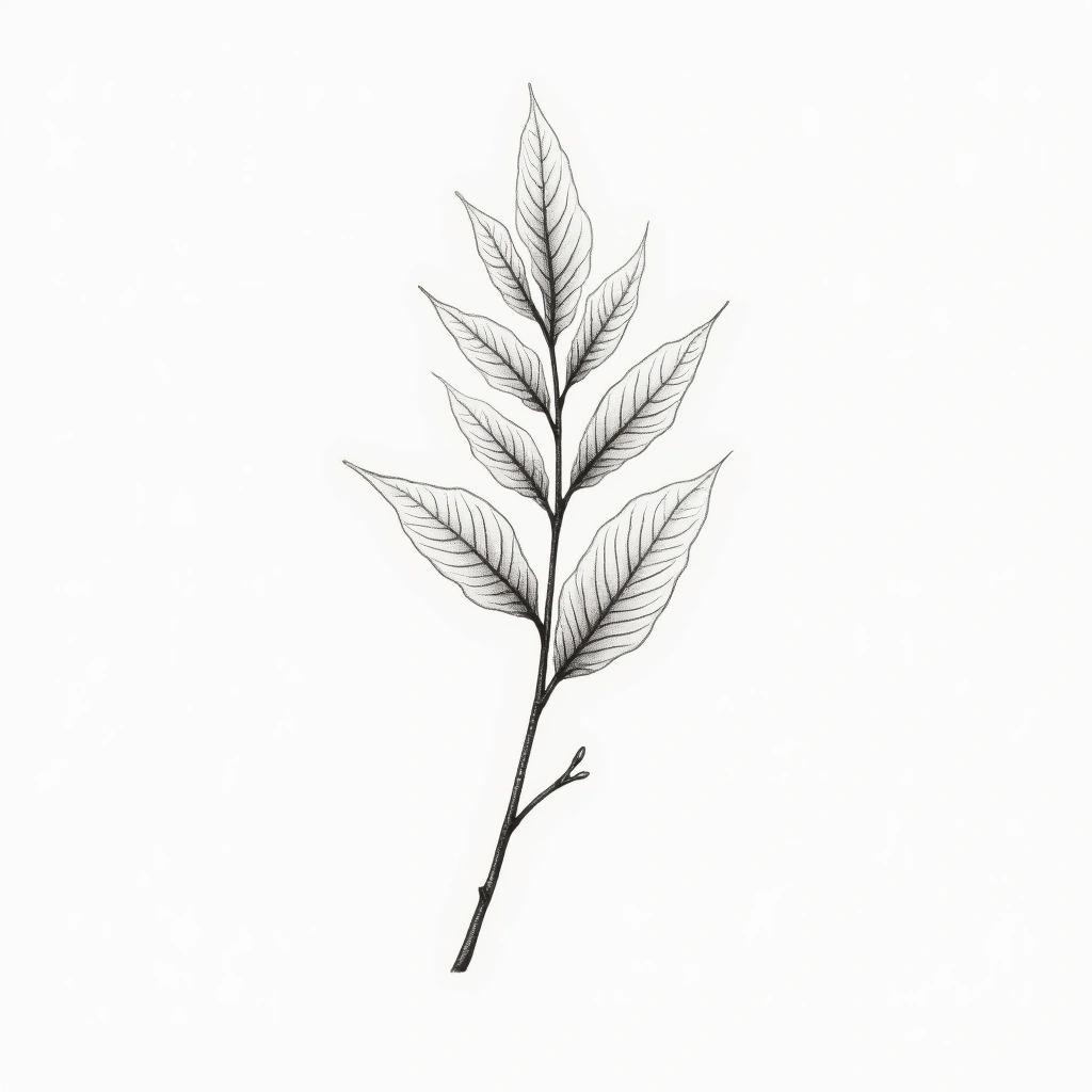 Tatouage feuille en style single needle, design généré par IA