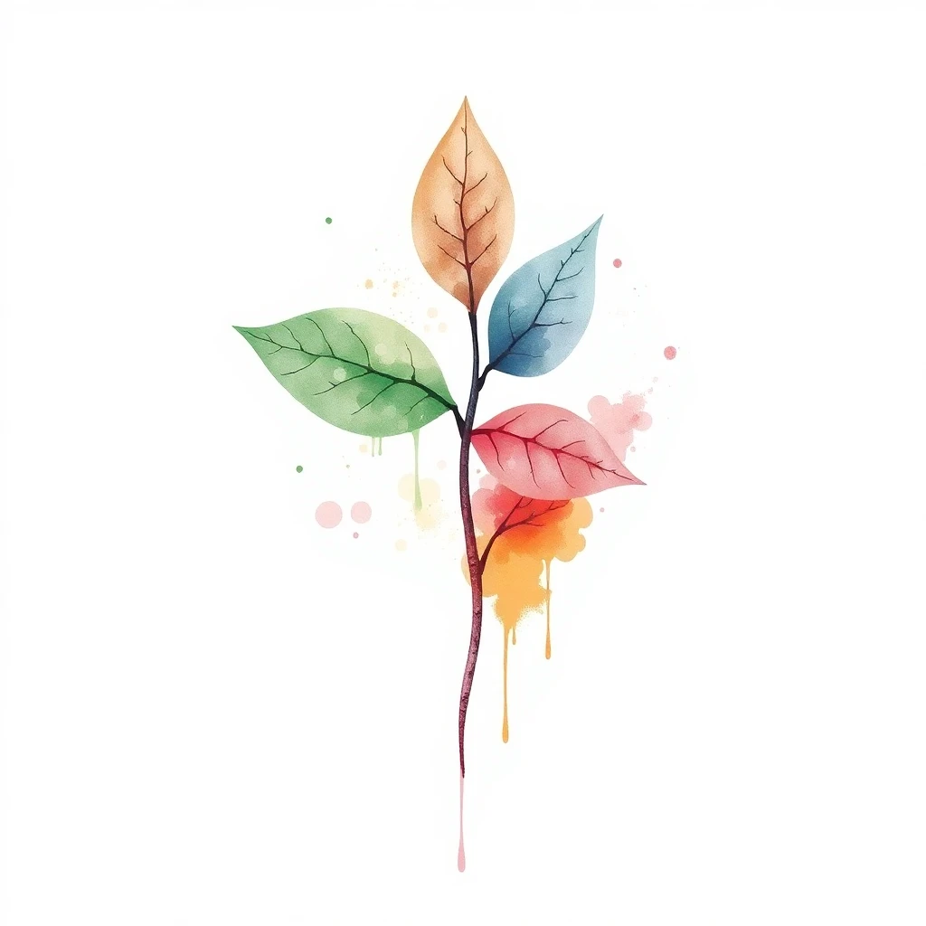 Tatouage feuille en style watercolor, design généré par IA