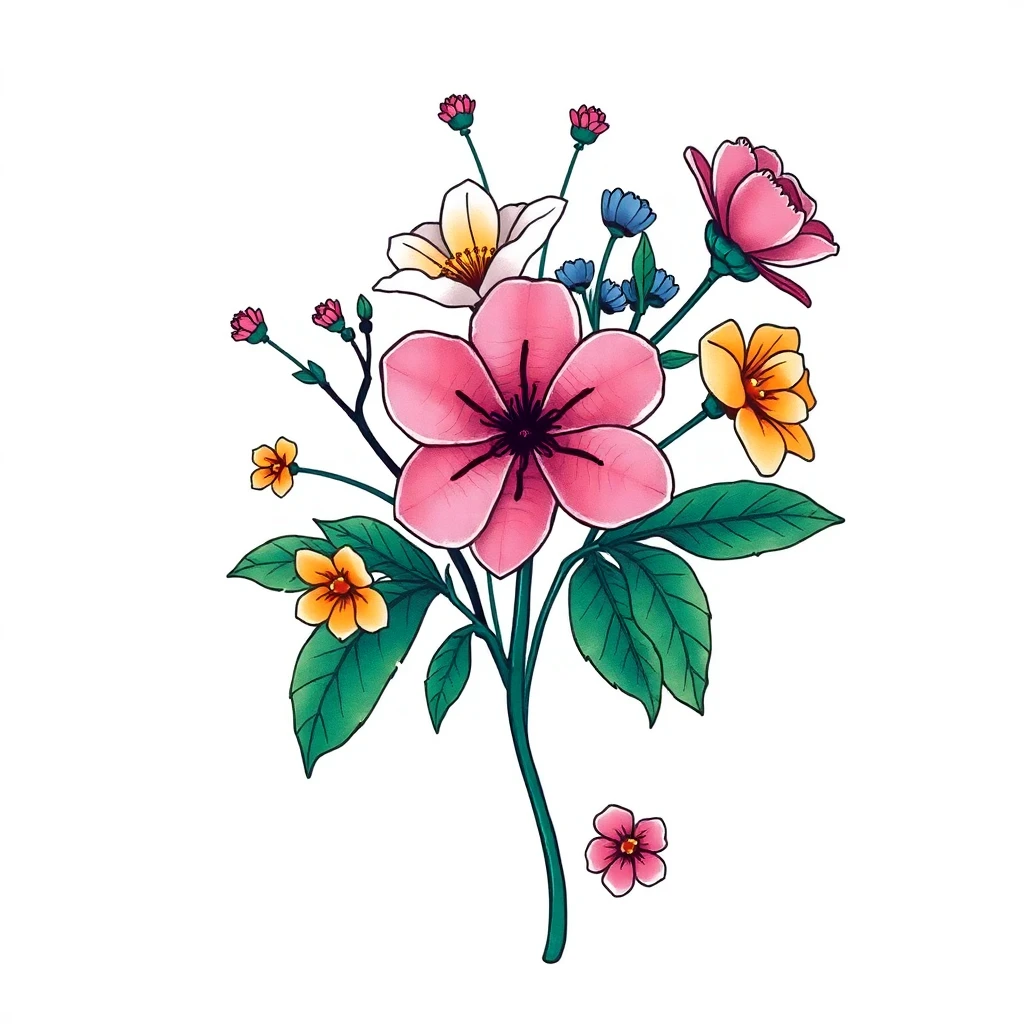Tatouage fleur en style anime, design généré par IA