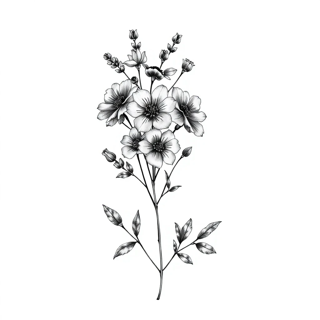 Tatouage fleur en style black and gray, design généré par IA