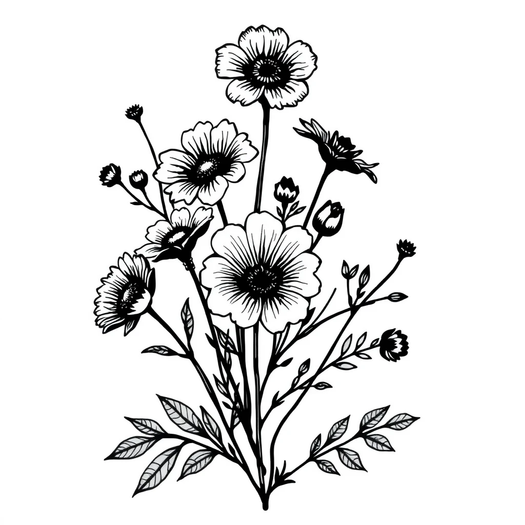 Tatouage fleur en style blackwork