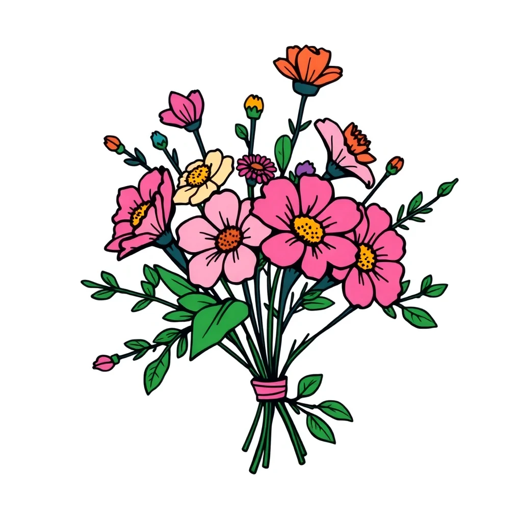 Tatouage fleur en style cartoon, design généré par IA