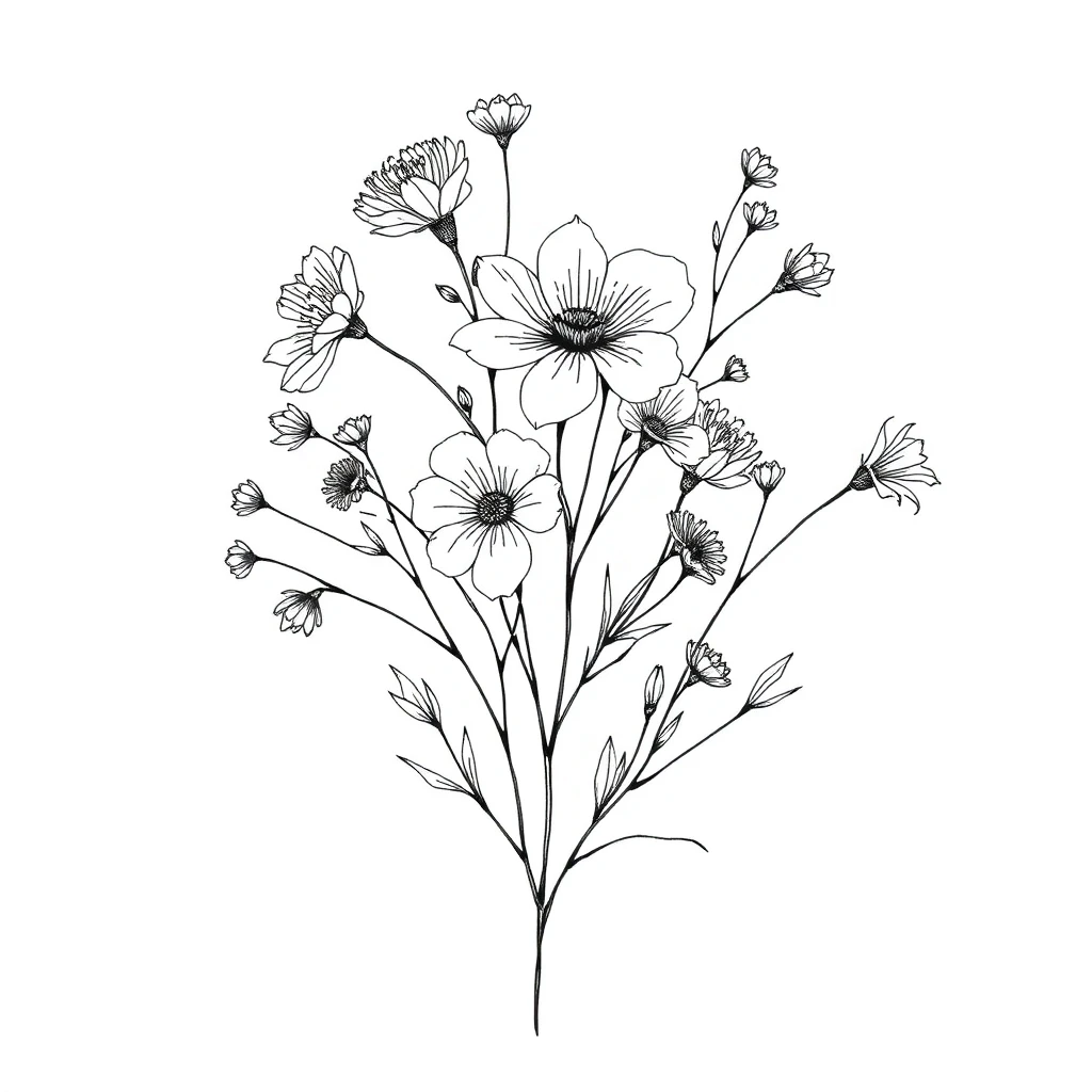 Tatouage fleur en style fineline, design généré par IA