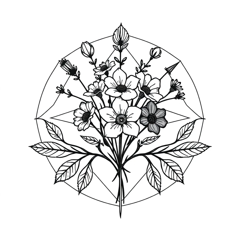 Tatouage fleur en style géométrique
